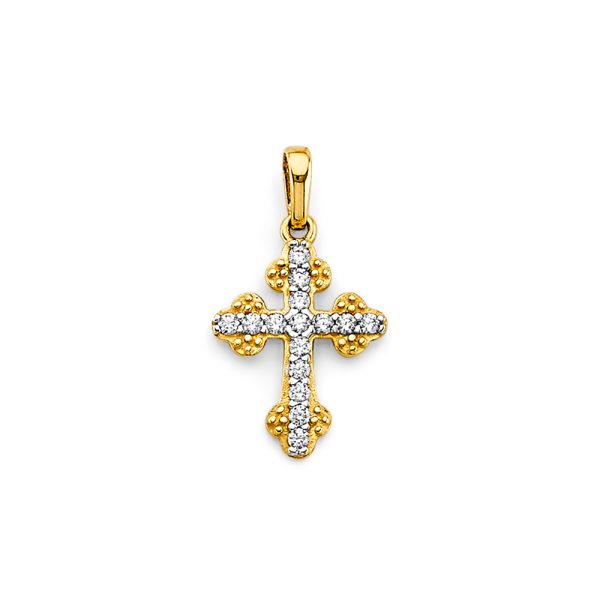 14K 2T CZ Cross Pendant