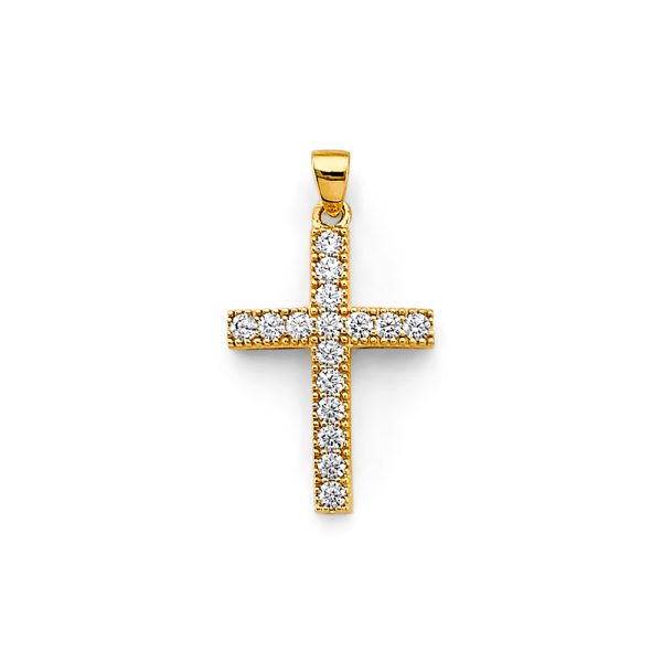 14K 2T CZ Cross Pendant