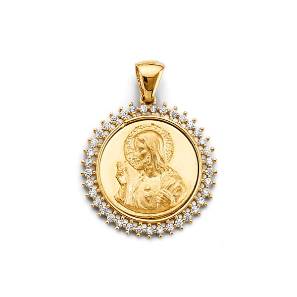 14KY CZ Round Jesus Christ Pendant