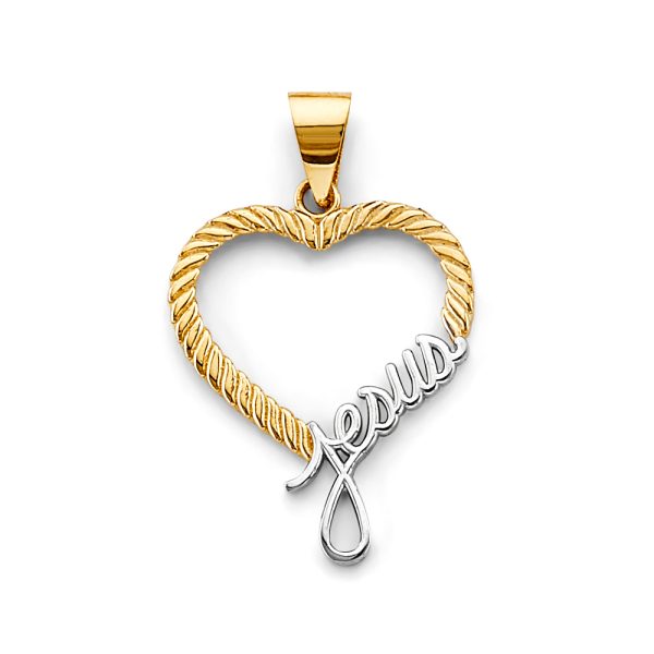 14K 2T Heart Jesus Pendant