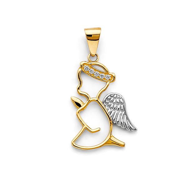 14K 2T CZ Angel Pendant