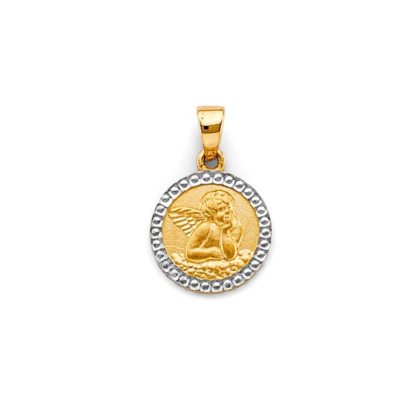 14K 2T Round Angel Pendant