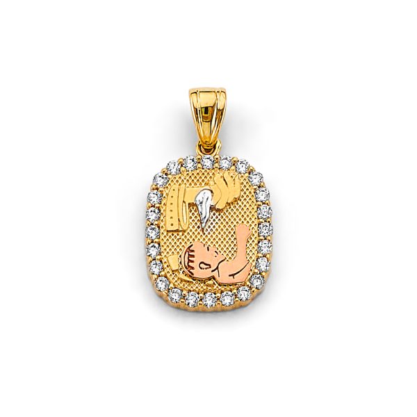 14K 3C CZ Rectangular Baptism Pendant