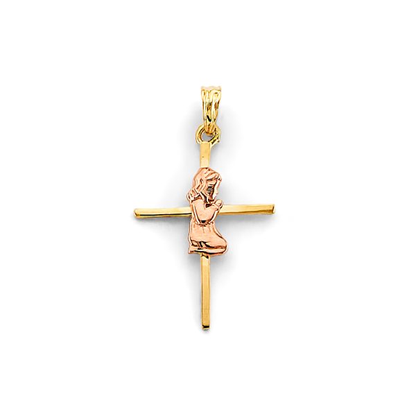 14K 2T Girl First Communion Cross Pendant