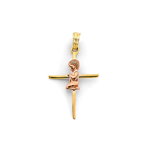 14K 2T Boy First Communion Cross Pendant