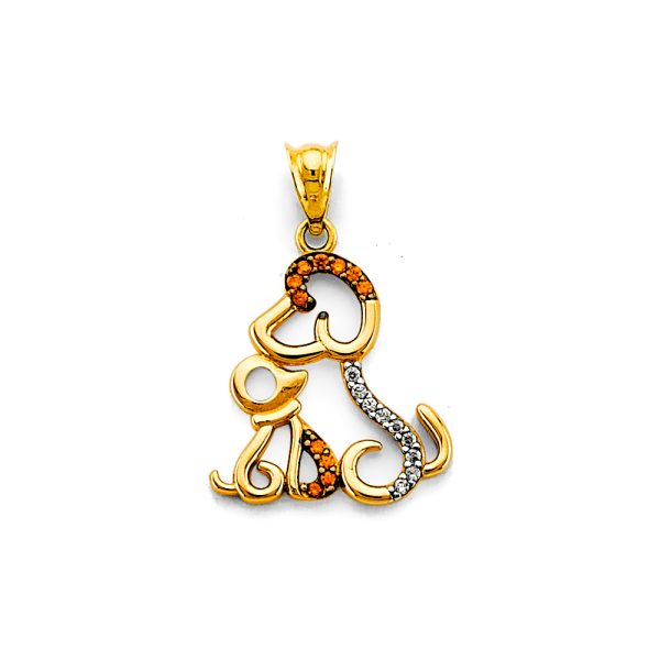 14K 2T CZ Dog Pendant