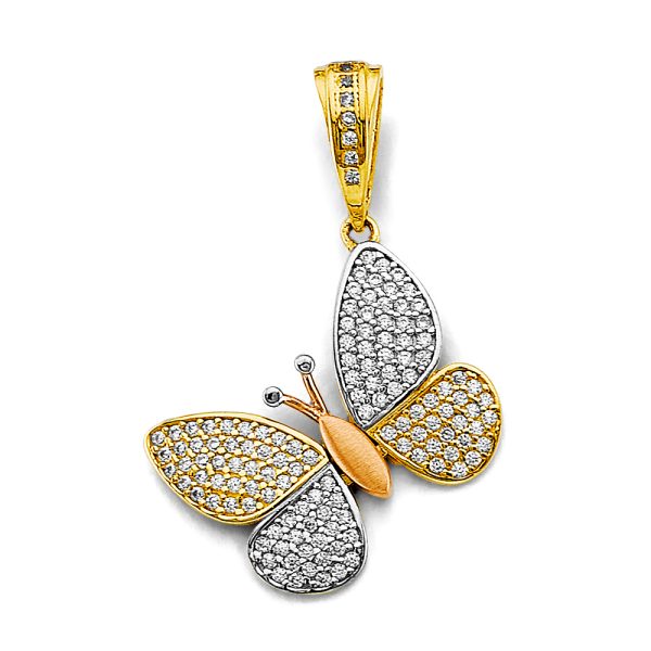 14K 3C CZ Butterfly Pendant