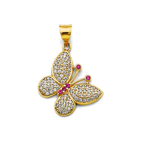 14K 2T CZ Butterfly Pendant