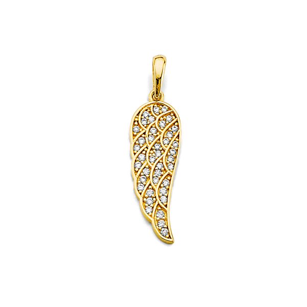 14K 2T CZ Wing Pendant