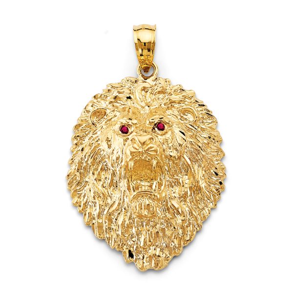 14KY CZ Big Lion Face Pendant