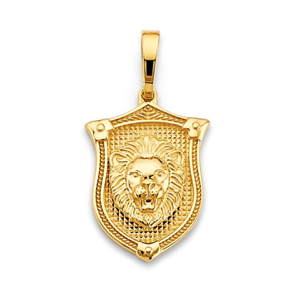 14KY Shield with Lion Face Pendant