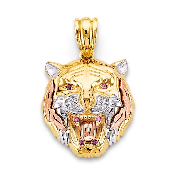 14K 3C Medium Tiger Face Pendant