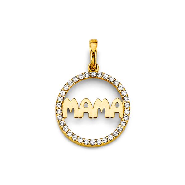 14K 2T CZ Round Mama Pendant