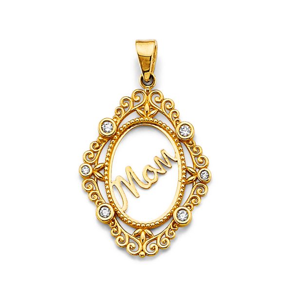 14K 2T CZ Mom Pendant