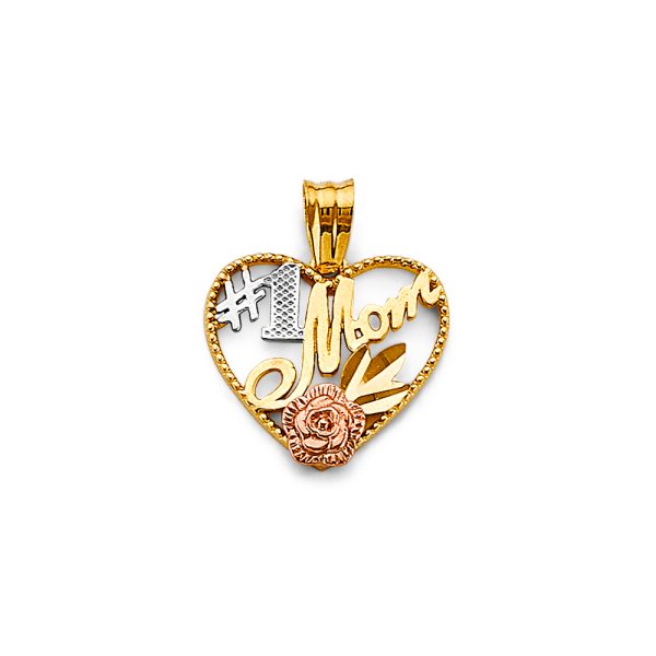 14K 3C Heart #1 Mom Pendant