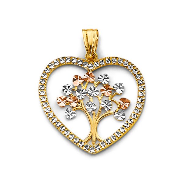 14K 3C CZ Heart Tree of Life Pendant