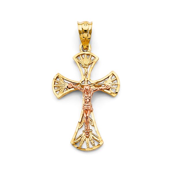 14K 2T Crucifix Cross Pendant