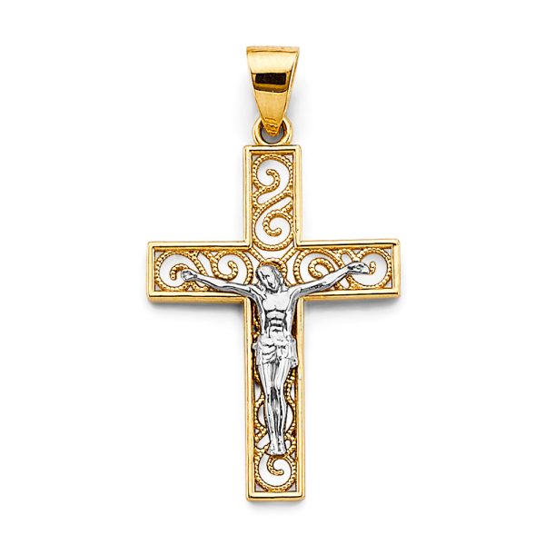 14K 2T Crucifix Cross Pendant