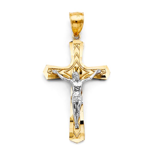 14K 2T Crucifix Cross Pendant