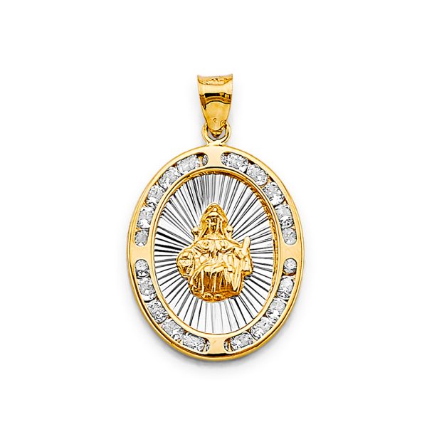 14K 2T CZ Oval Santo Nino De Atocha Pendant