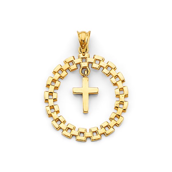 14KY Round Link with Cross Pendant