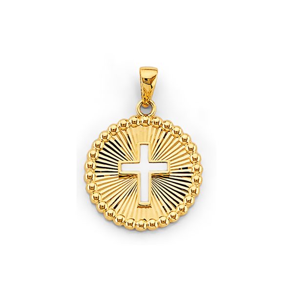 14K 2T Round Frame with Cross Pendant