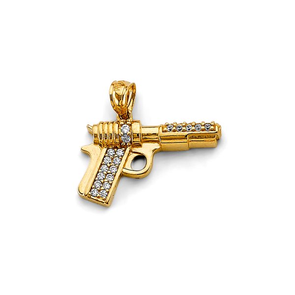 14K 2T CZ Gun Pendant