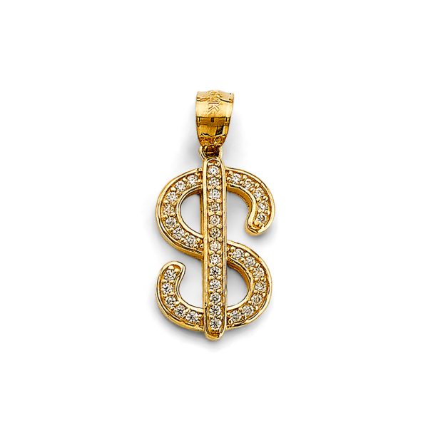 14KY CZ Dollar Sign Pendant