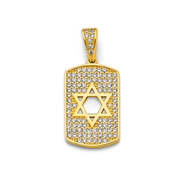 14KY CZ Star of David Dog Tag Pendant