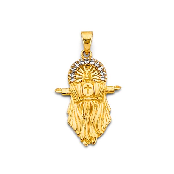 14K 2T CZ Jesus Open Arms Pendant