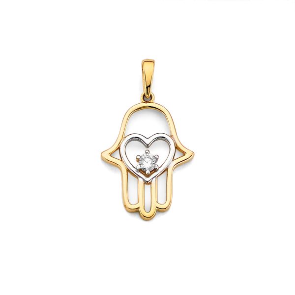 14K 2T Hamsa Hand Pendant