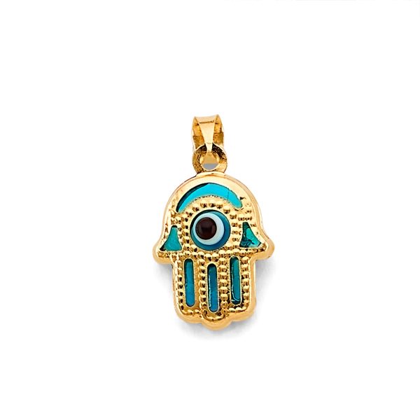 14KY Evil Eye Hamsa Pendant