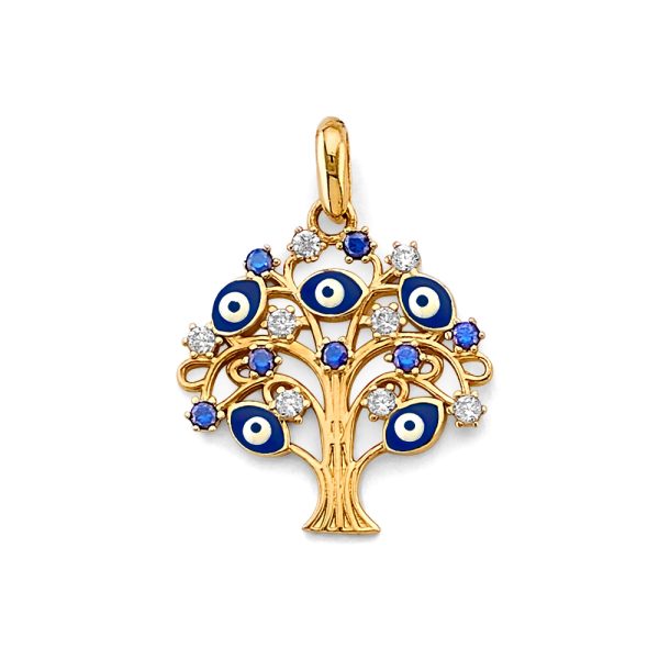 14KY Tree of Life & Evil Eye Pendant