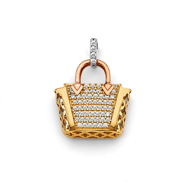 14K 3C CZ Purse Charm