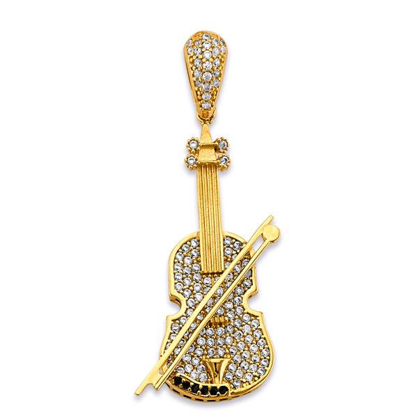 14K 2T CZ Violin Pendant