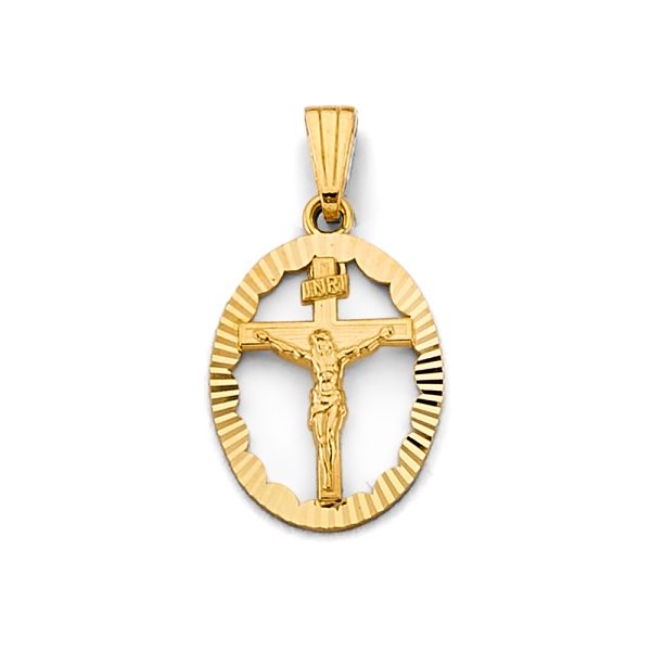 14KY Oval Crucifix Pendant