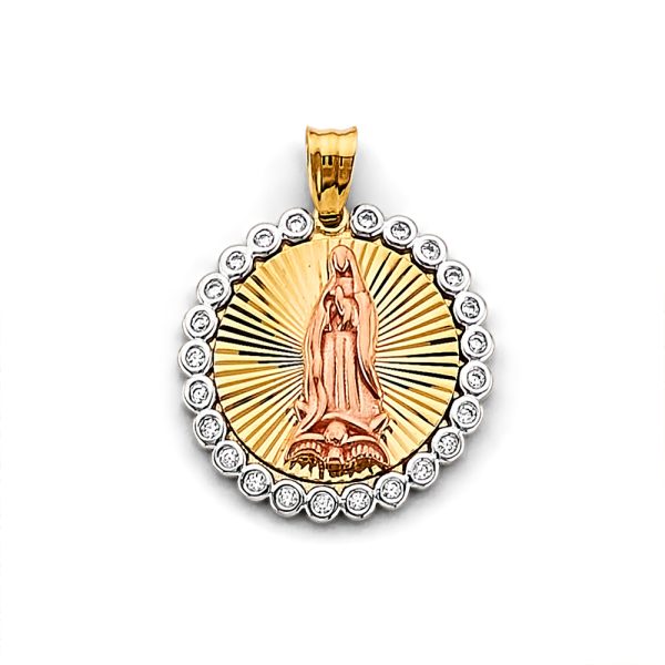 14K 3C CZ Guadalupe Medal Pendant