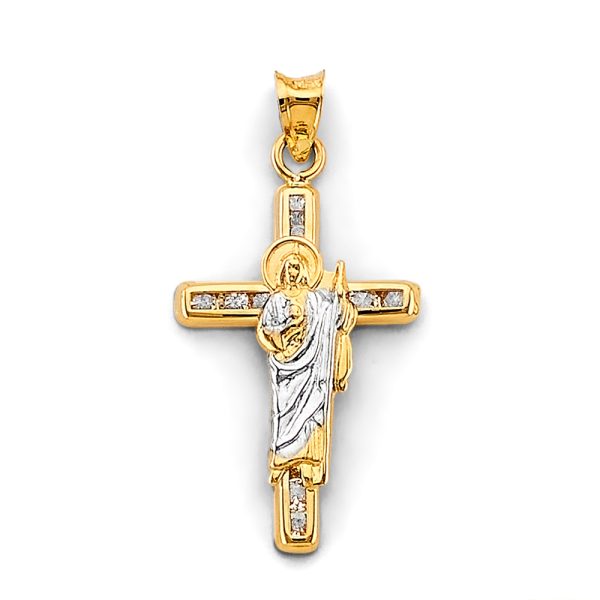 14K 2T CZ Cross St. Jude Thaddeus Pendant