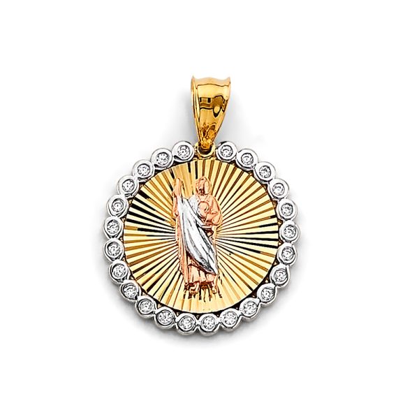 14K 3C CZ St. Jude Thaddues Medal Pendant