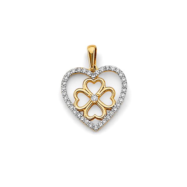 14K 2T CZ Heart Flower Pendant