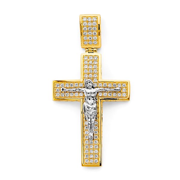 14K 2T CZ Crucifix Cross Pendant