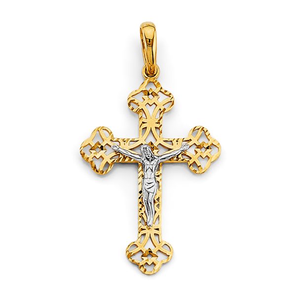 14K 2T Crucifix Cross Pendant