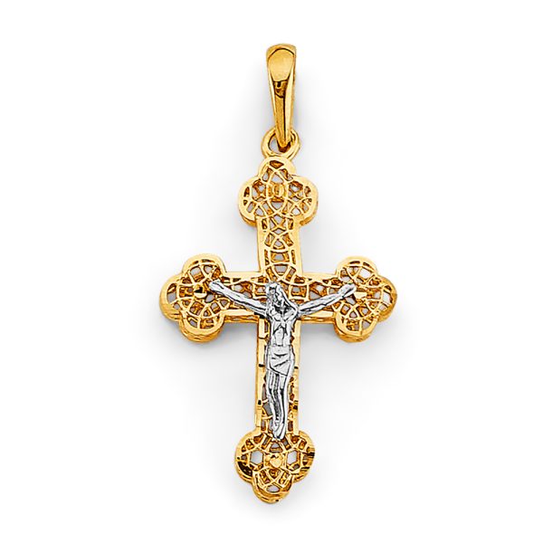 14K 2T Crucifix Cross Pendant