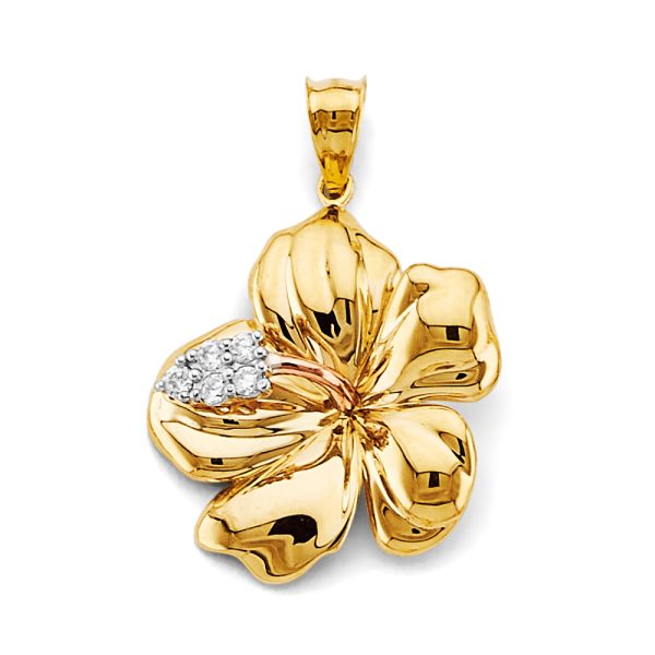 14K 3C Hibiscus Flower Pendant