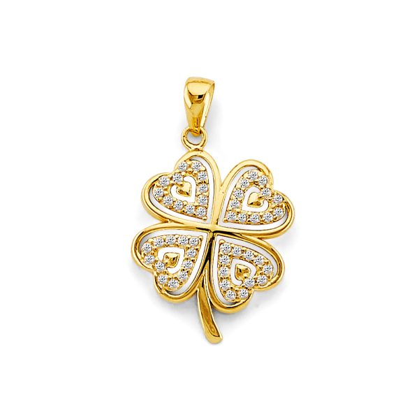 14KY CZ Heart Clover Pendant