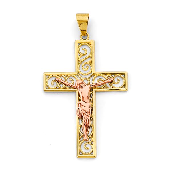 14K 2C Crucifix Cross Pendant