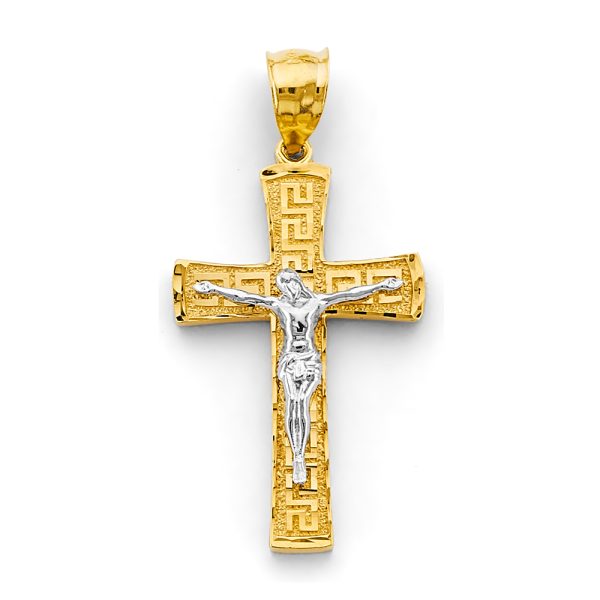 14K 2T Greek Crucifix Cross Pendant