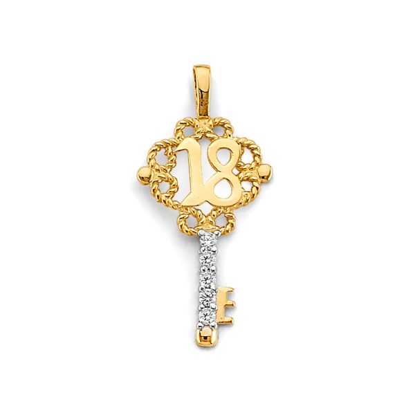 14K 2T CZ Key 18 Years Pendant