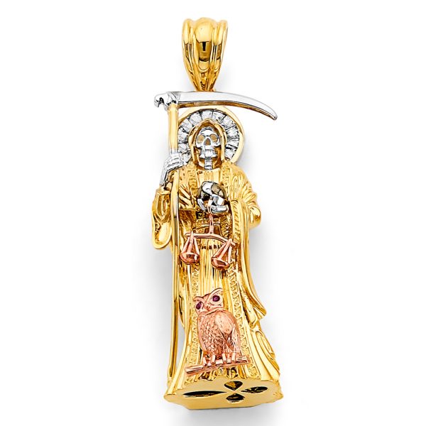 14K 3C CZ Santa Muerte 3D Pendant