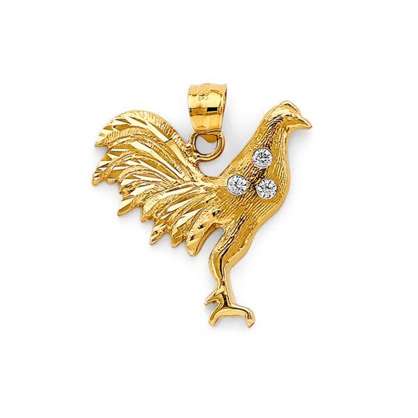 14K 2T CZ Rooster Pendant